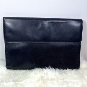 Lisa Loren Black Leather Flap Close Laptop Bag Portfolio Document Case